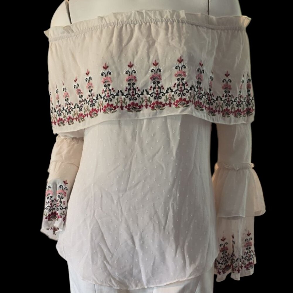 NWT WHBM "Isabella" Bohemian Embroidered Chiffon Top Unworn